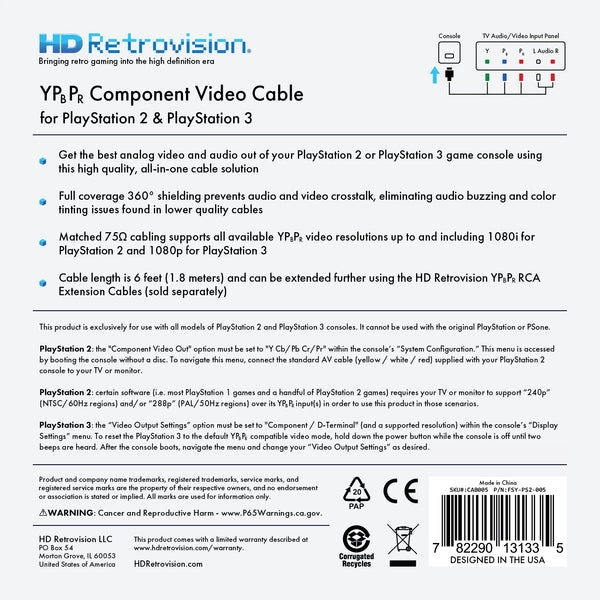 HD Retrovision PS2 PS3 Premium YPbPr Component Video Cable
