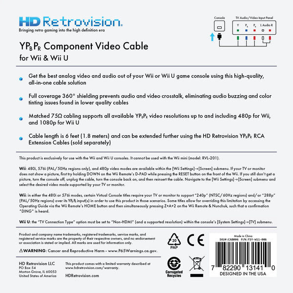 HD Retrovison Wii Wii U YPbPr Component Cable